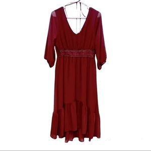 xhilaration burgundy dress Burgundy One Shoulder Gold Lace Applique Embellished Engagement Party Dress 36